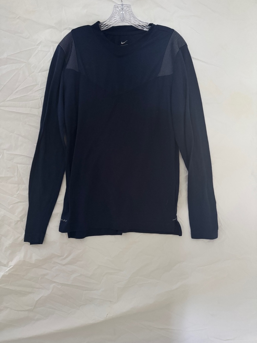 Nike Black Long Sleeve Training Top with Subtle Pinstripe Shoulders